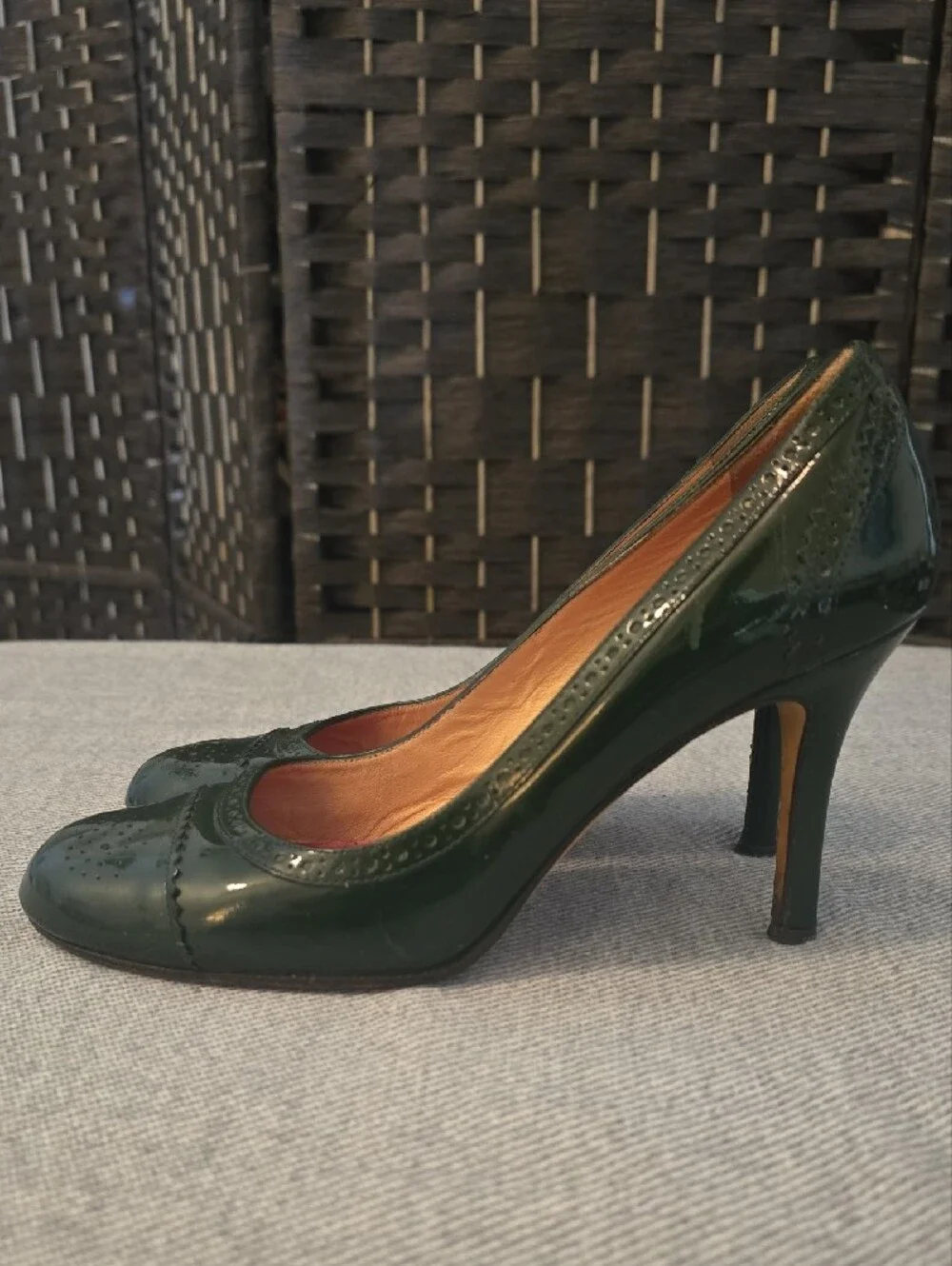 Vintage Y2K Kate Spade New York Green Patent Leather Brogue Pumps Heels, 6.5